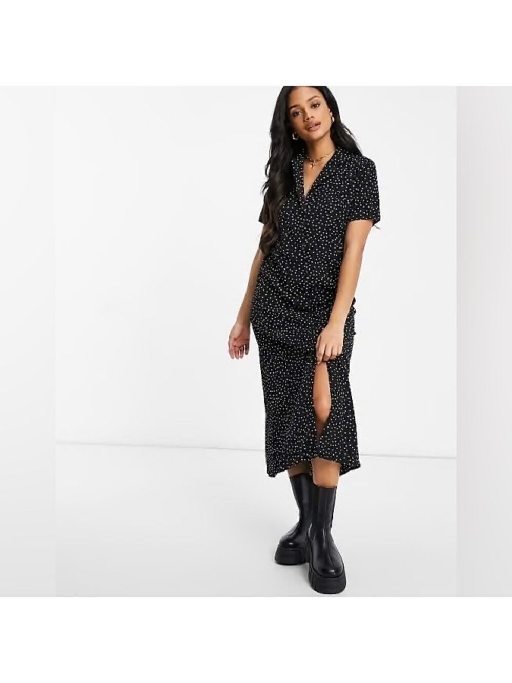 ASOS Missguided midi shirt dress with button through detail in polka dot. Size 0